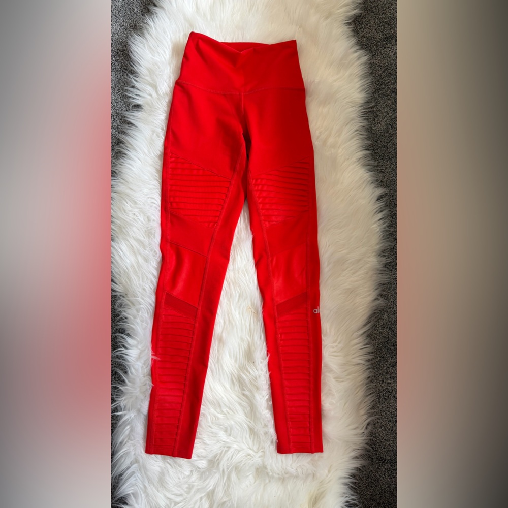 ALO Yoga Women's Red Skinny Moto-Panel Jeans